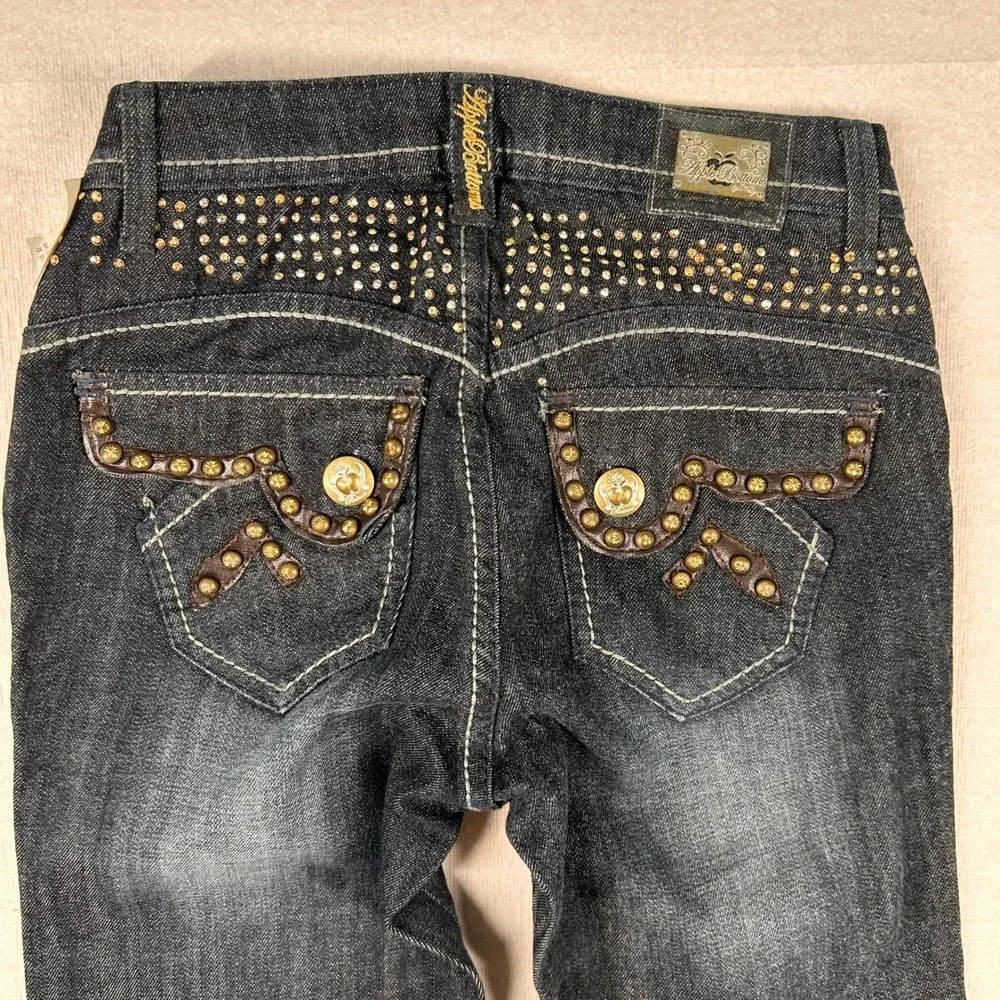 Vtg Apple Bottoms Jeans Womens 1/2 Studded Rhinestone Dark Straight Y2K 25x33.5
